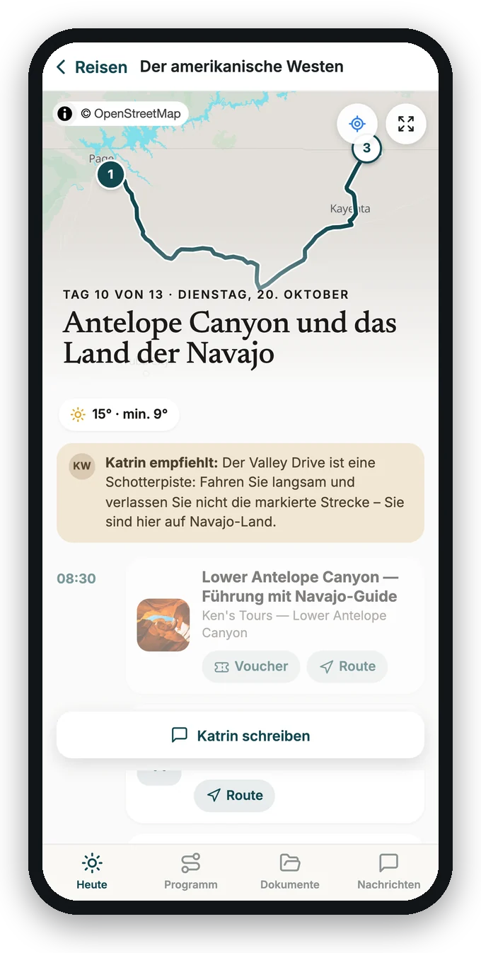 Die Beispiel-App bei „Heute“: die Karte des Tages und das Programm