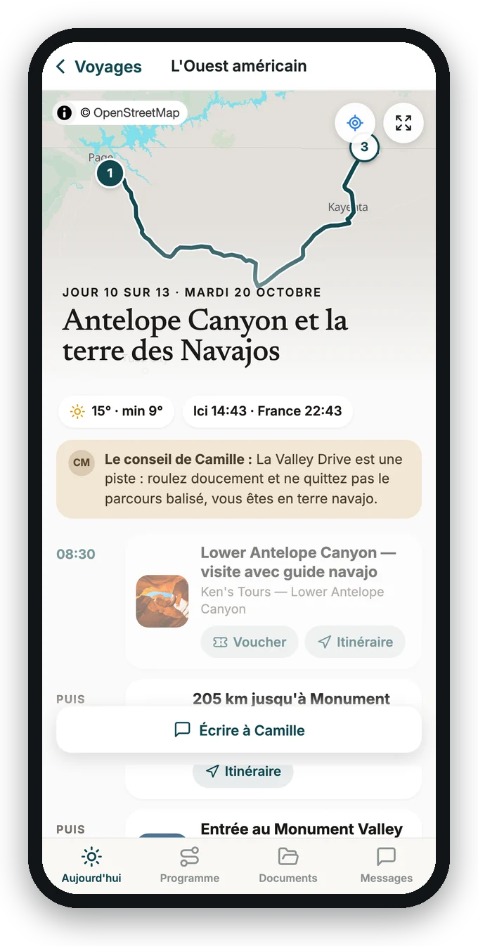 L'appli d'exemple sur « Aujourd'hui » : la carte du jour et le programme