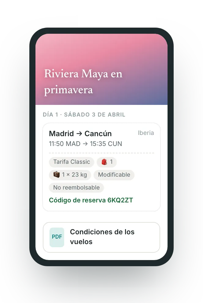 El portal del cliente en el móvil: el vuelo con tarifa, equipaje, condiciones y localizador