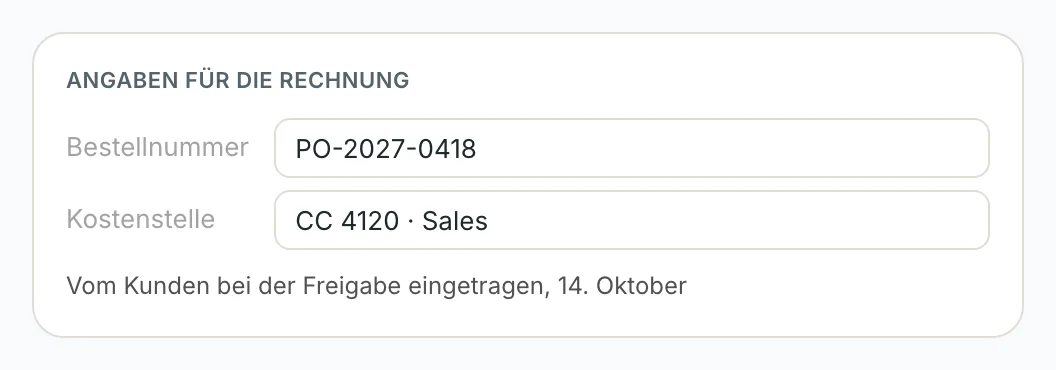Der Reiter Kunde mit Bestellnummer und Kostenstelle