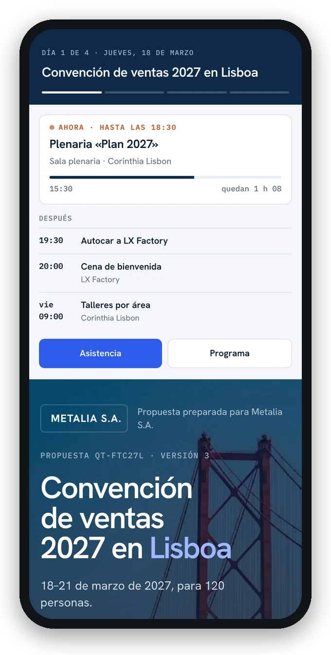 Durante el evento, el móvil muestra la sesión en curso y las siguientes