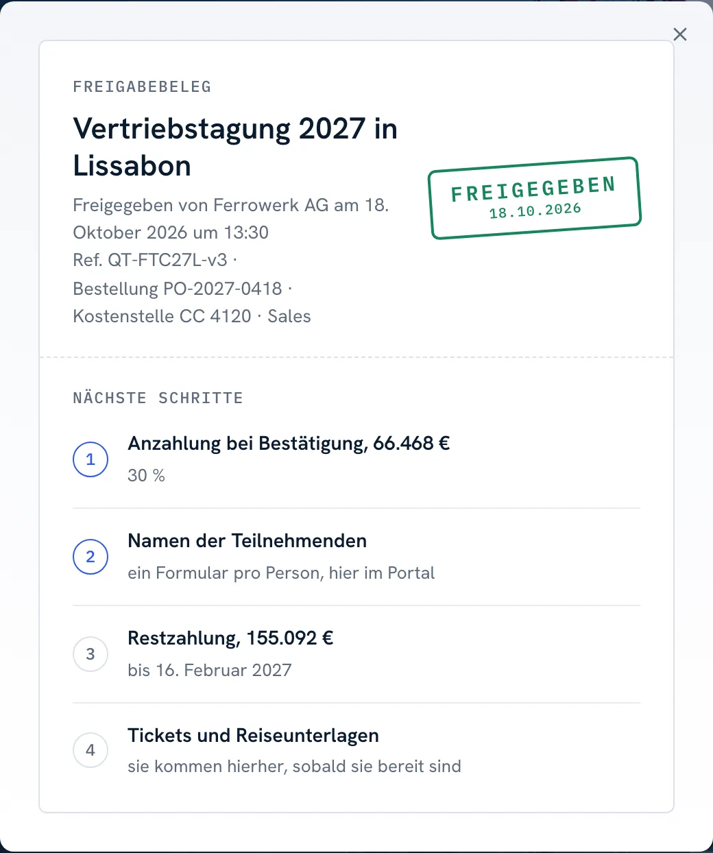 Die Freigabebestätigung mit den nächsten Schritten