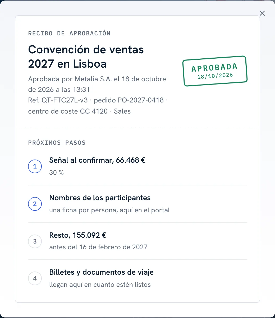 El justificante de aprobación con los próximos pasos