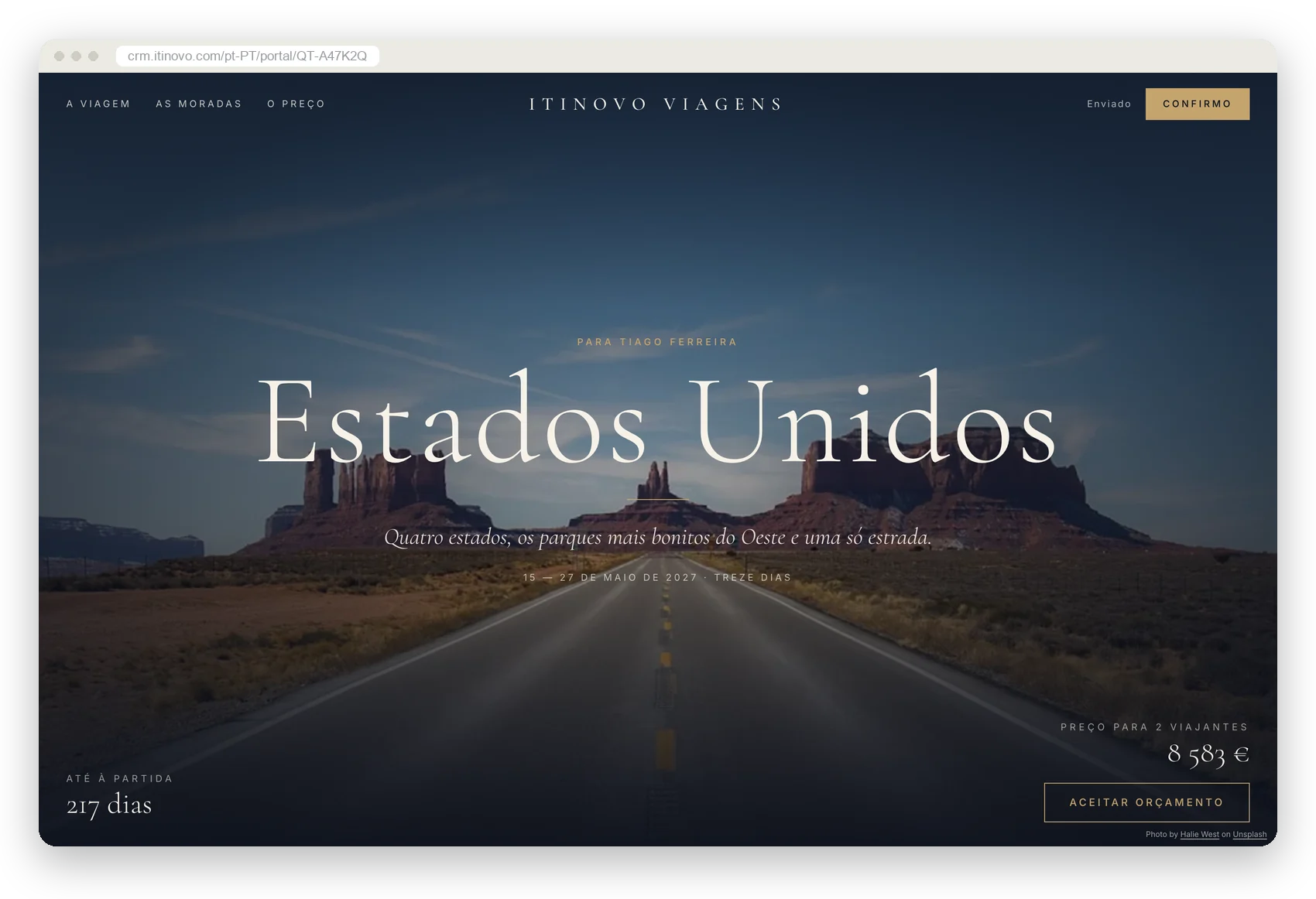 O portal do cliente do itinovo CRM no esquema Luxo
