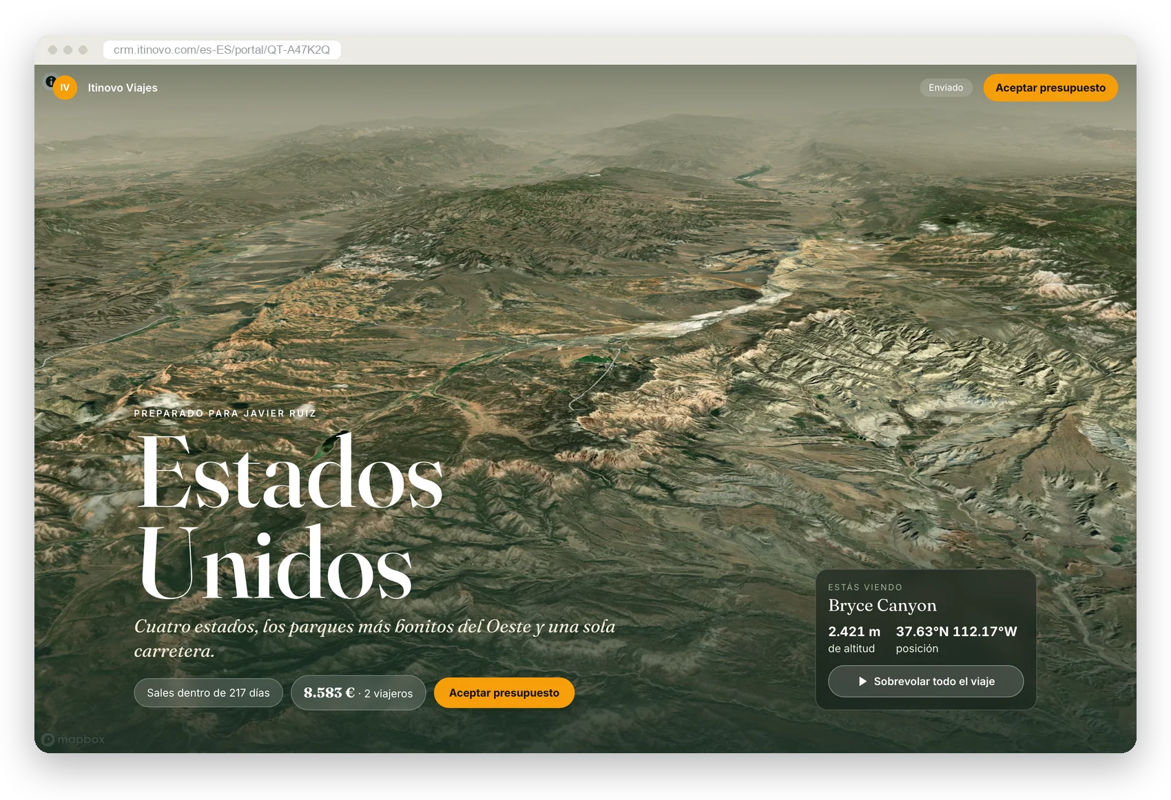 El portal del cliente de itinovo CRM con el diseño Naturaleza