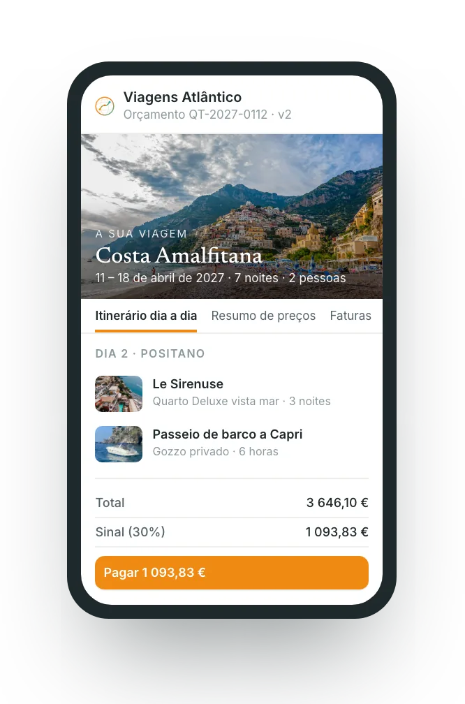 O portal do cliente do itinovo CRM no telemóvel: itinerário da viagem, sinal e botão de pagamento