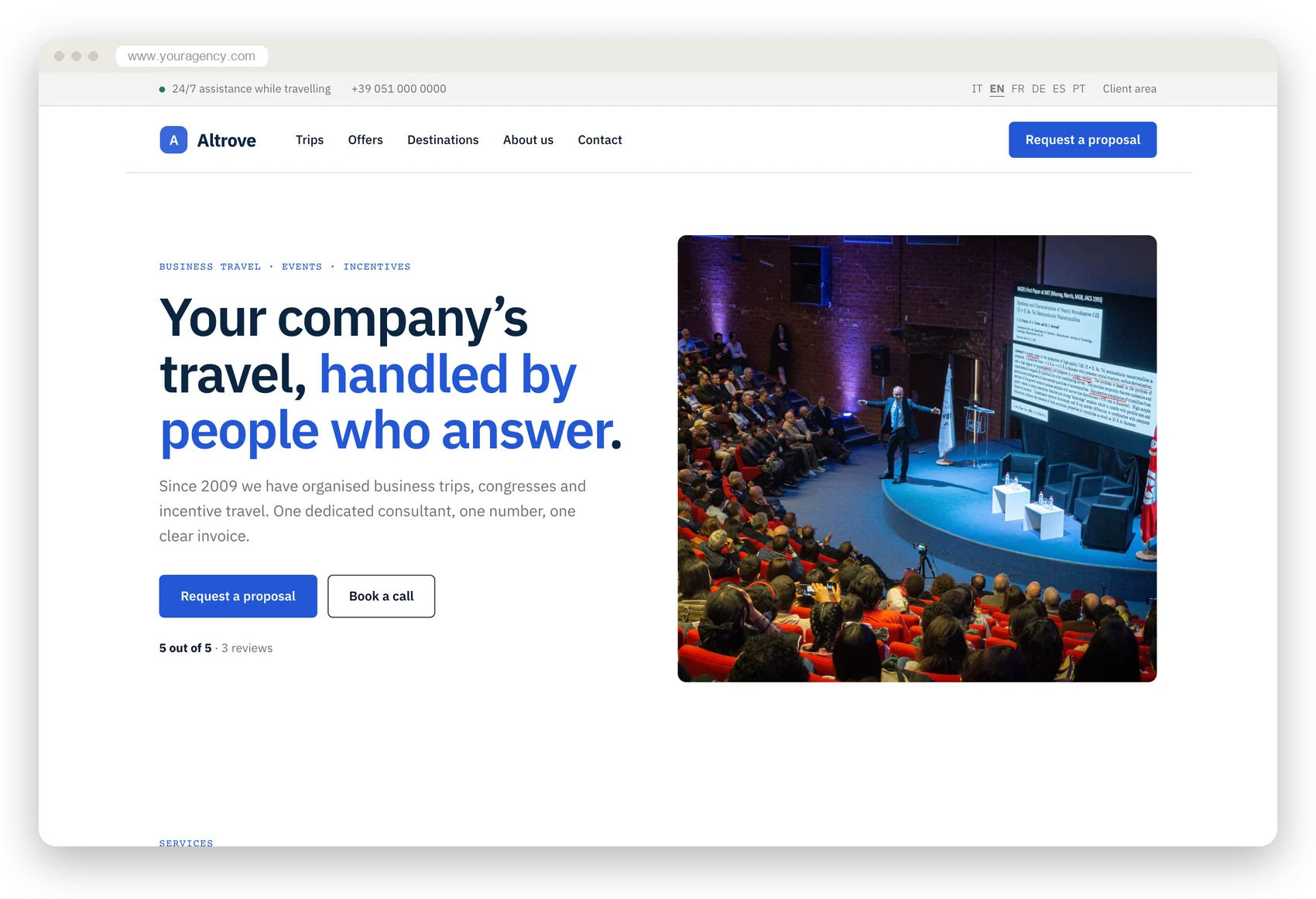 The demo website in the Corporate style, on a computer