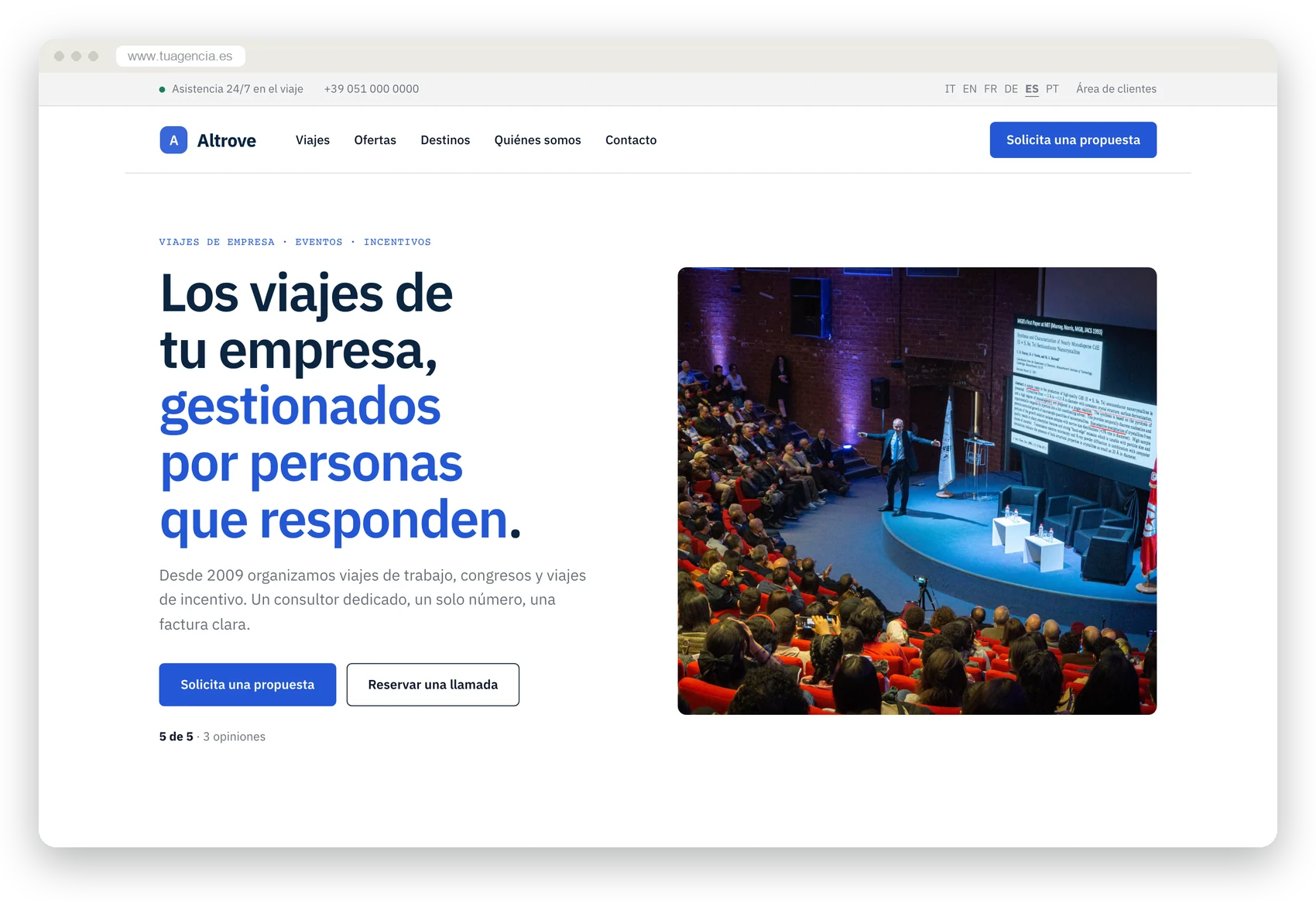 El sitio de demostración en estilo Corporativo, en el ordenador