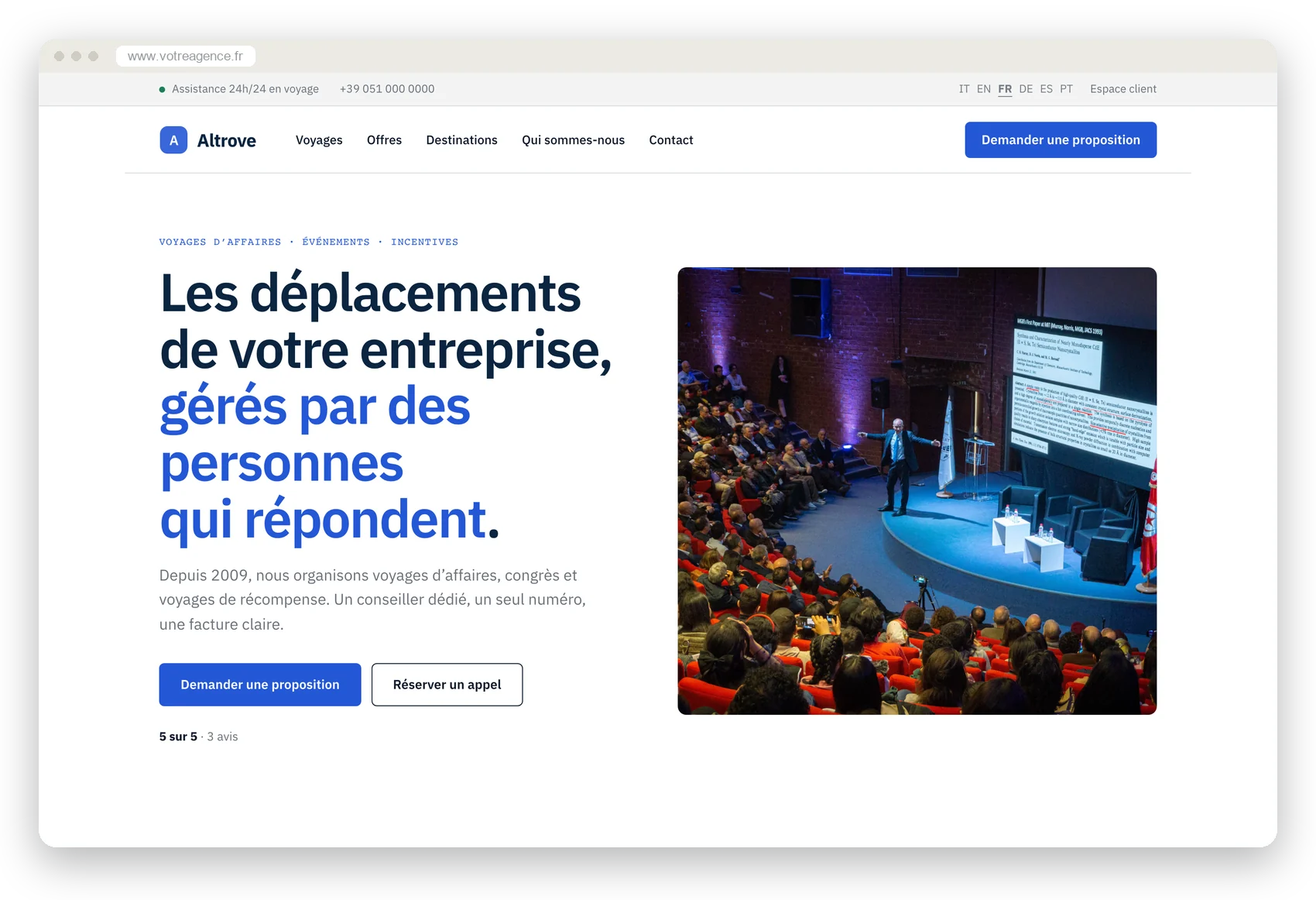 Le site de démonstration en style Corporate, sur ordinateur