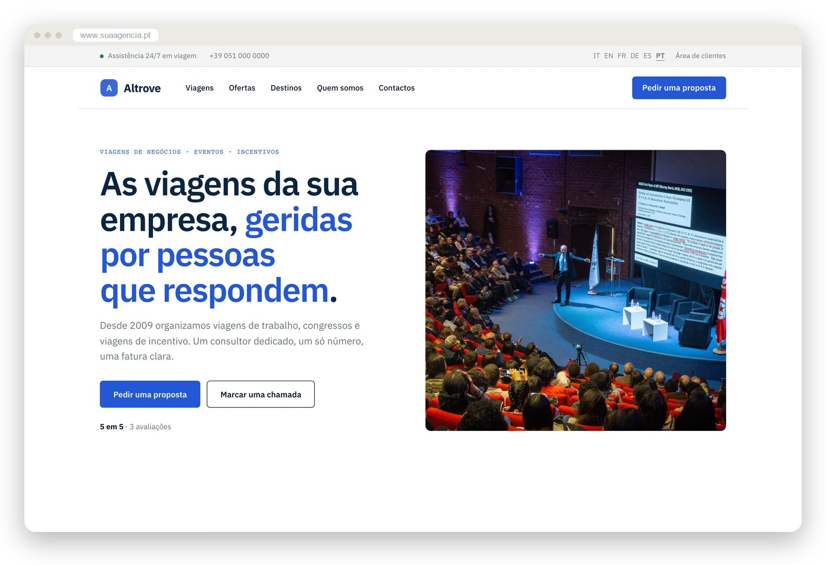 O site de demonstração no estilo Corporativo, no computador