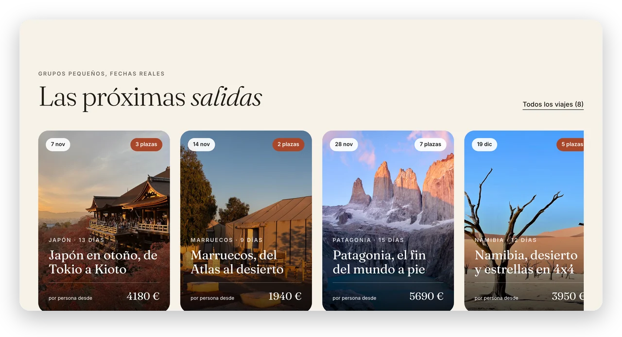 Las salidas en el sitio, con las plazas libres