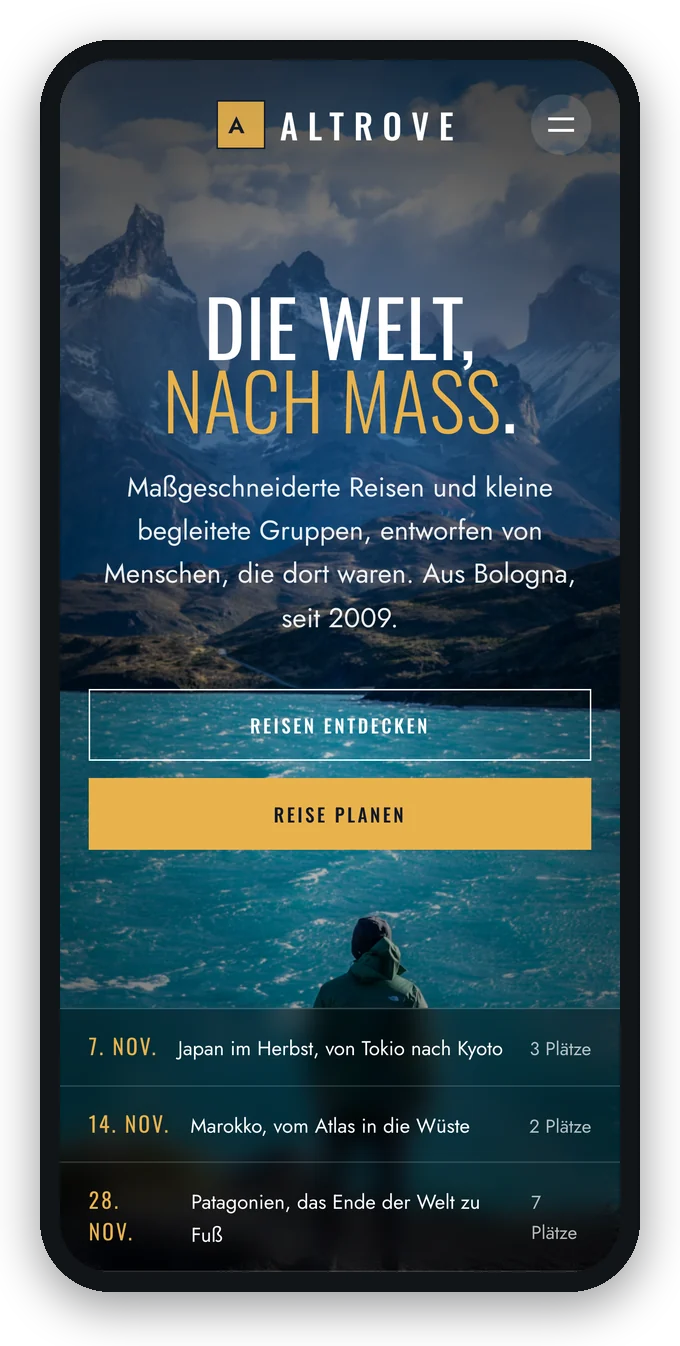 Die Demo-Website im Stil Luxus, auf dem Telefon