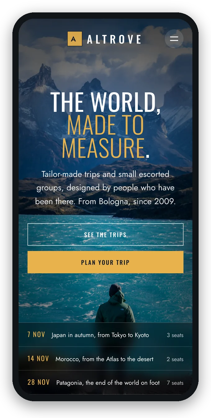 The demo website in the Luxury style, on a phone