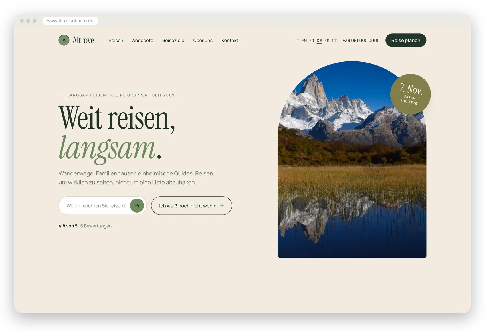Die Demo-Website im Stil Natur, am Computer