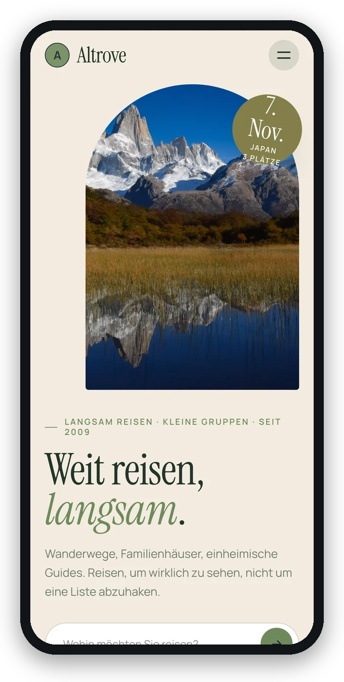 Die Demo-Website im Stil Natur, auf dem Telefon
