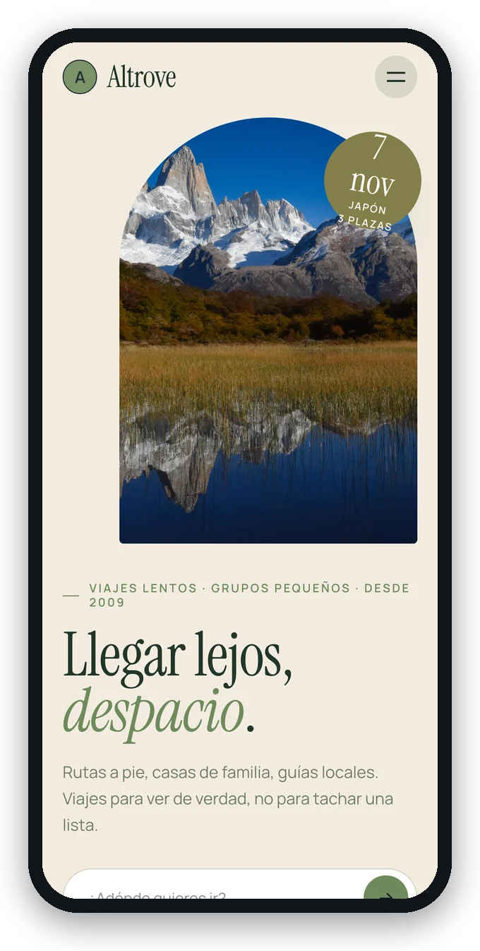 El sitio de demostración en estilo Naturaleza, en el móvil