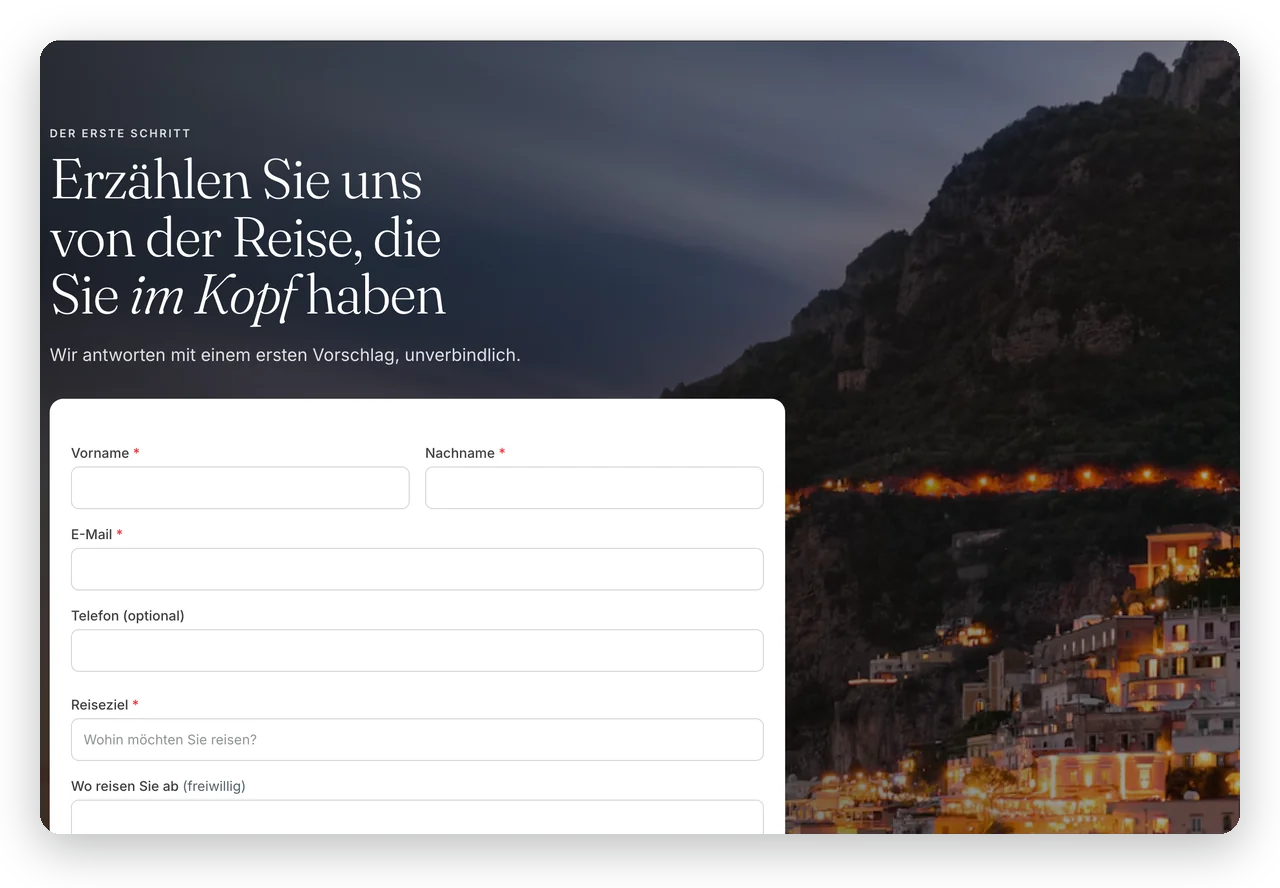 Das Anfrageformular auf der Website