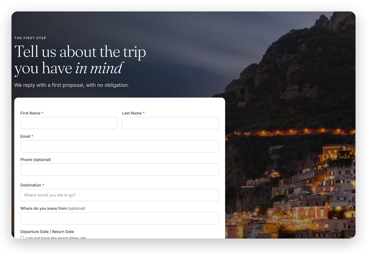 The request form on the website