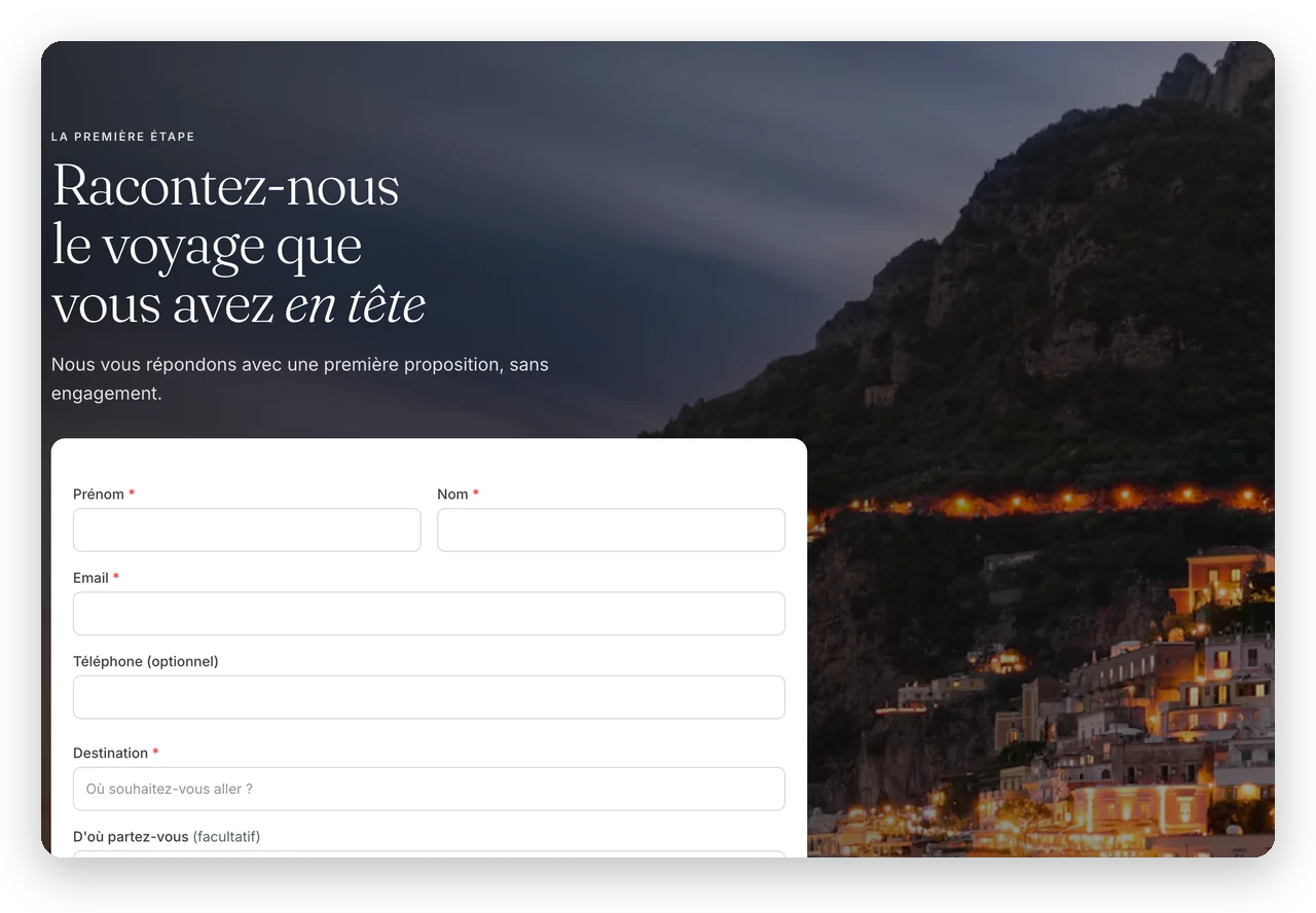 Le formulaire de demande sur le site