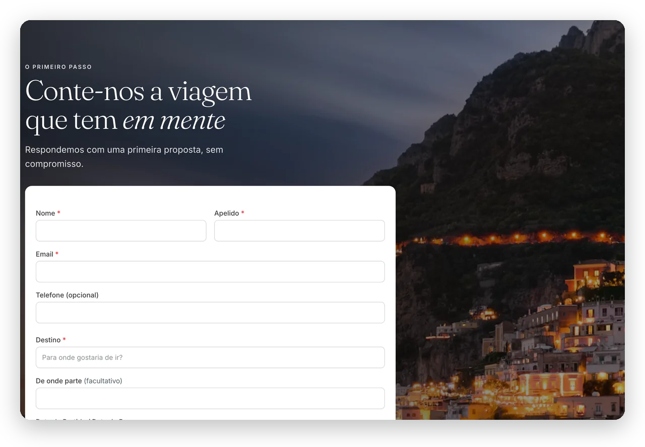 O formulário de pedido no site